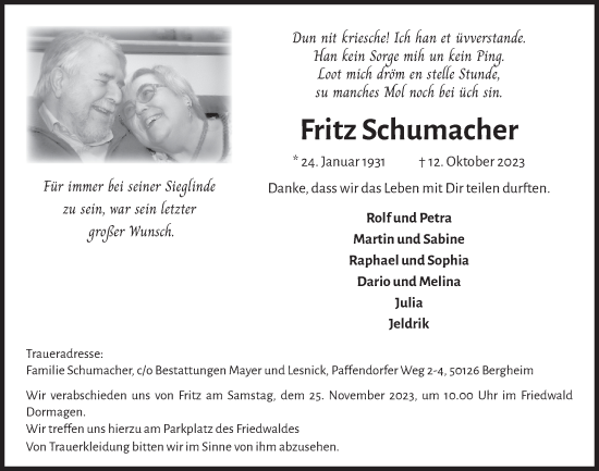 Anzeige von Fritz Schumacher von  Werbepost 
