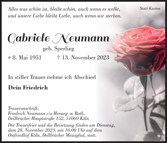 Anzeige von Gabriele Neumann von Kölner Stadt-Anzeiger / Kölnische Rundschau / Express