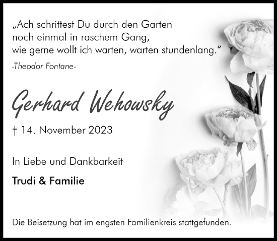 Anzeige von Gerhard Wehowsky von  Bergisches Handelsblatt 