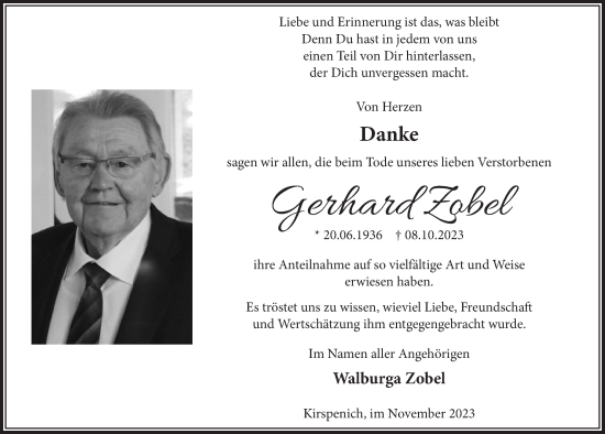 Anzeige von Gerhard Zobel von  Blickpunkt Euskirchen 