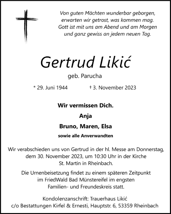 Anzeige von Gertrud Likic von  Schaufenster/Blickpunkt 