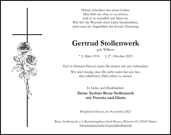 Anzeige von Gertrud Stollenwerk von Kölner Stadt-Anzeiger / Kölnische Rundschau / Express