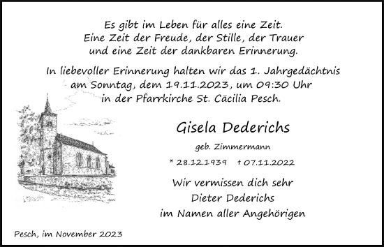 Anzeige von Gisela Dedericks von  Blickpunkt Euskirchen 