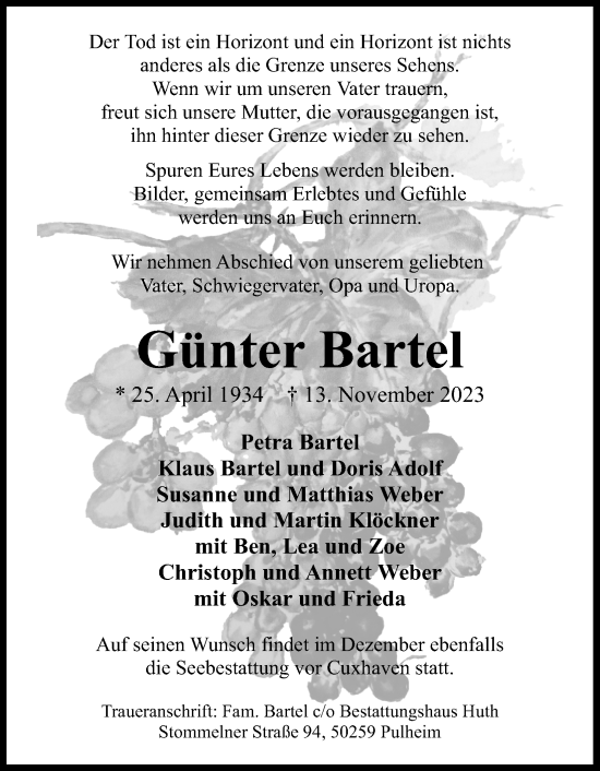 Anzeige von Günter Bartel von Kölner Stadt-Anzeiger / Kölnische Rundschau / Express