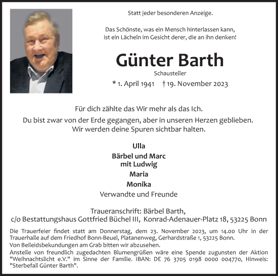 Anzeige von Günter Barth von Kölner Stadt-Anzeiger / Kölnische Rundschau / Express