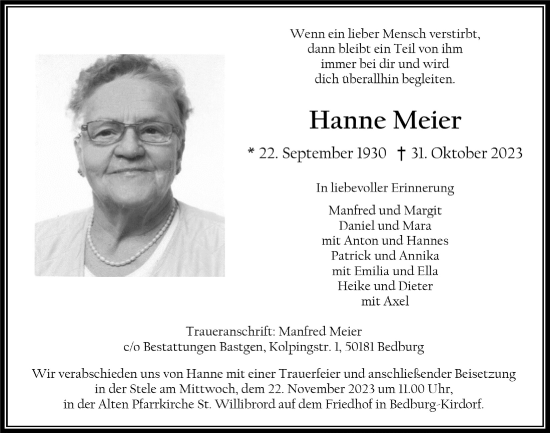 Anzeige von Hanne Meier von  Werbepost 