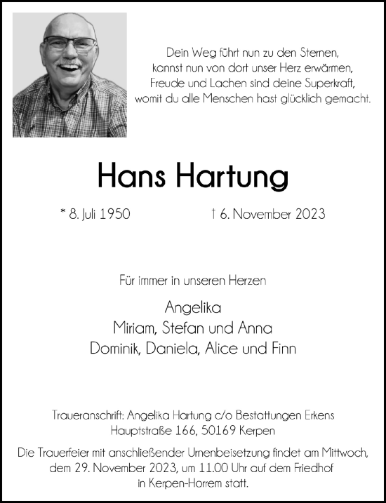 Anzeige von Hans Hartung von  Werbepost 