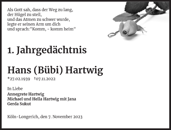 Anzeige von Hans Hartwig von Kölner Stadt-Anzeiger / Kölnische Rundschau / Express