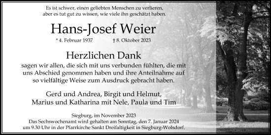 Anzeige von Hans-Josef Weier von Kölner Stadt-Anzeiger / Kölnische Rundschau / Express