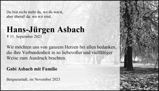 Anzeige von Hans-Jürgen Asbach von  Anzeigen Echo 