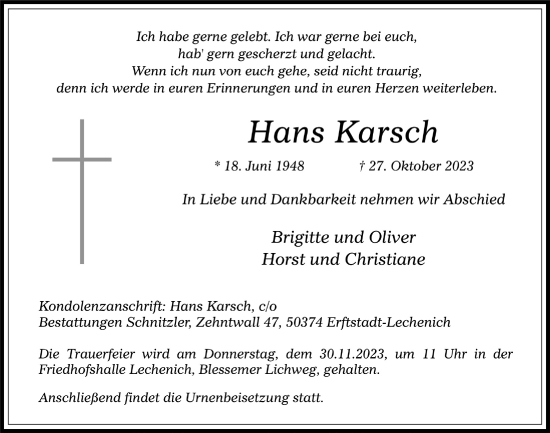 Anzeige von Hans Karsch von  Werbepost 