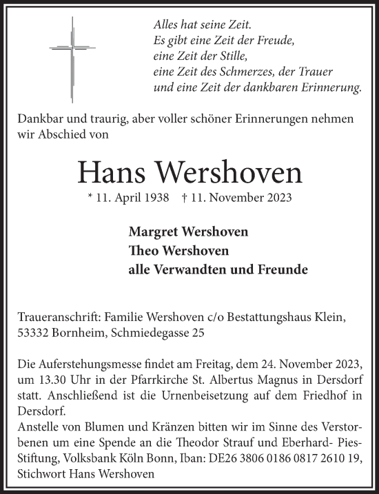 Anzeige von Hans Wershoven von  Schaufenster/Blickpunkt 