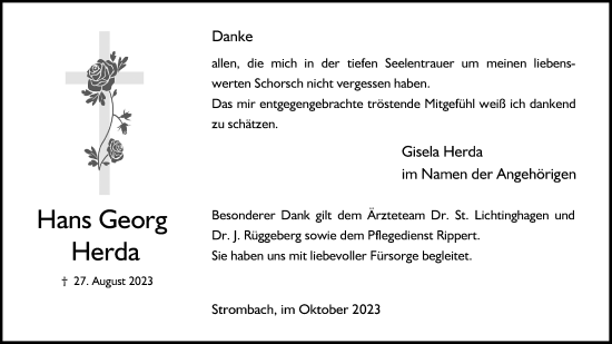 Anzeige von Hans Georg Herda von Kölner Stadt-Anzeiger / Kölnische Rundschau / Express