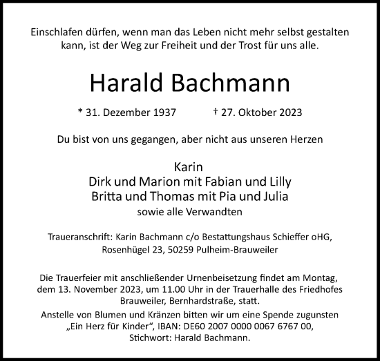 Anzeige von Harald Bachmann von Kölner Stadt-Anzeiger / Kölnische Rundschau / Express