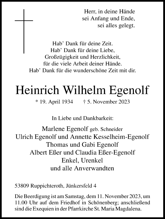 Anzeige von Heinrich Wilhelm Egenolf von Kölner Stadt-Anzeiger / Kölnische Rundschau / Express