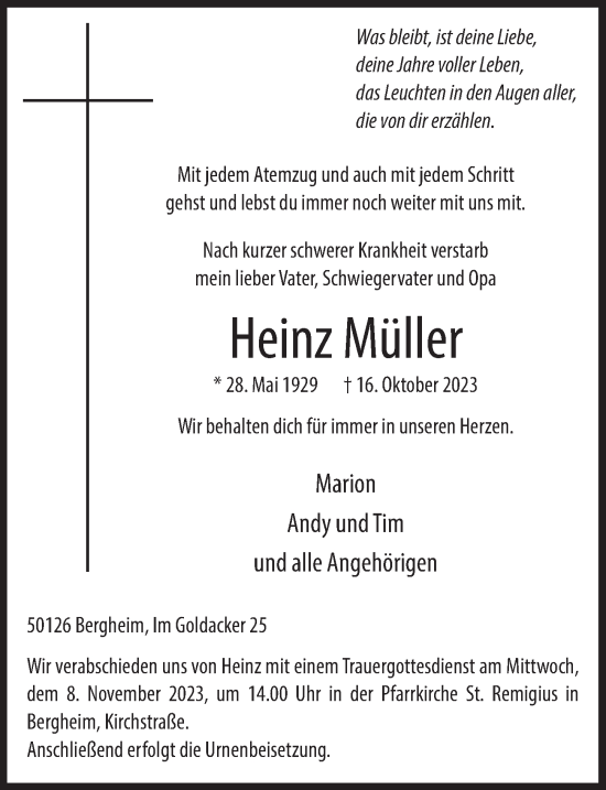 Anzeige von Heinz Müller von  Werbepost 
