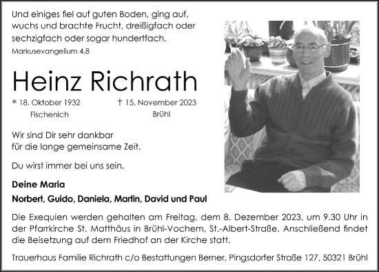 Anzeige von Heinz Richrath von  Schlossbote/Werbekurier 