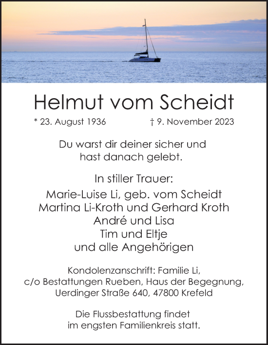 Anzeige von Helmut vom Scheidt von Kölner Stadt-Anzeiger / Kölnische Rundschau / Express