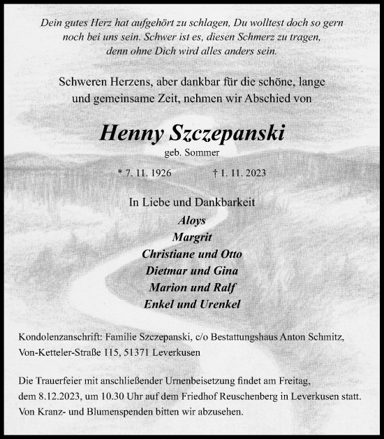 Anzeige von Henny Szczepanski von Kölner Stadt-Anzeiger / Kölnische Rundschau / Express