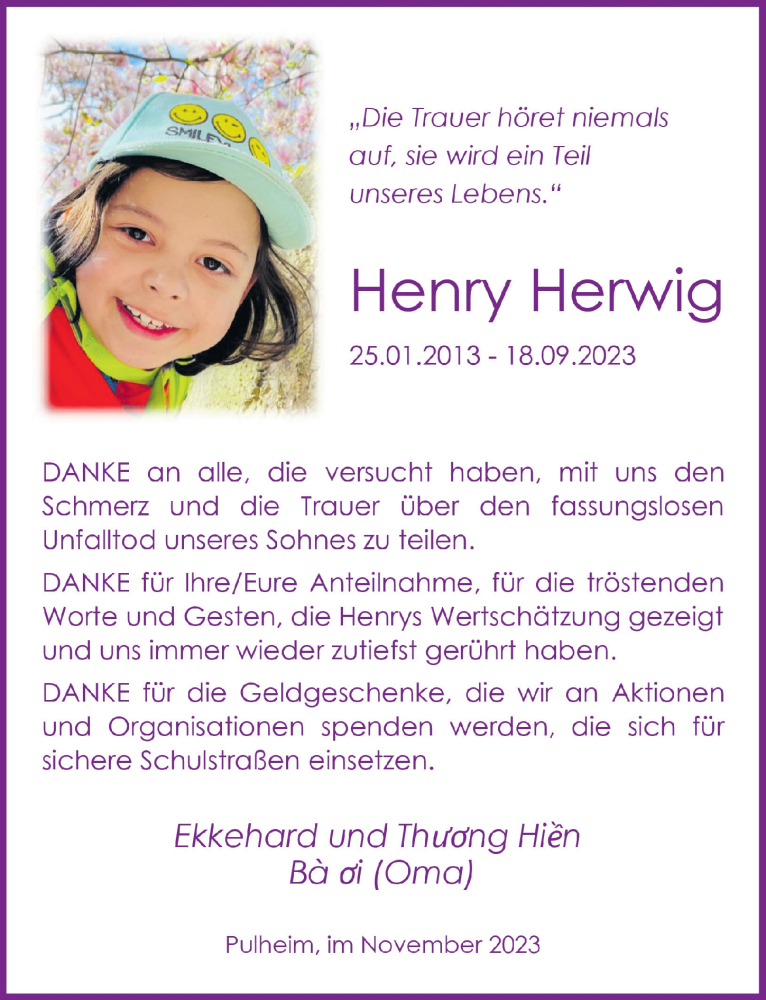  Traueranzeige für Henry Herwig vom 03.11.2023 aus  Wochenende 