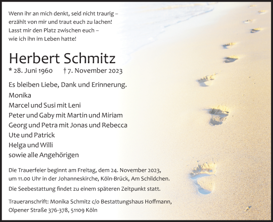 Anzeige von Herbert Schmitz von Kölner Stadt-Anzeiger / Kölnische Rundschau / Express