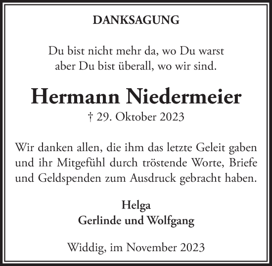 Anzeige von Hermann Niedermeier von  Schaufenster/Blickpunkt 