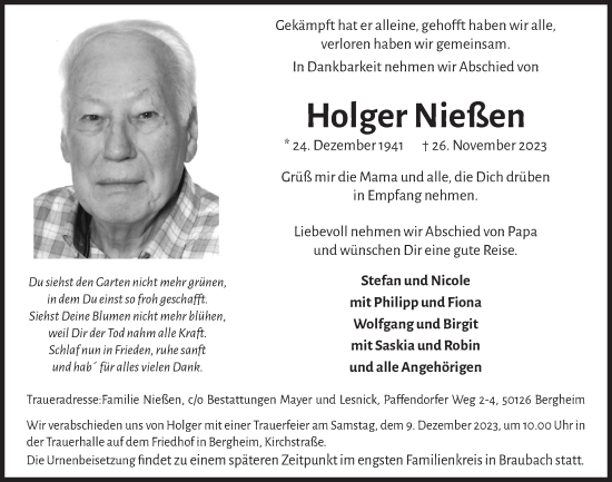 Anzeige von Holger Nießen von  Werbepost 