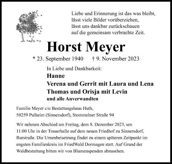 Anzeige von Horst Meyer von Kölner Stadt-Anzeiger / Kölnische Rundschau / Express