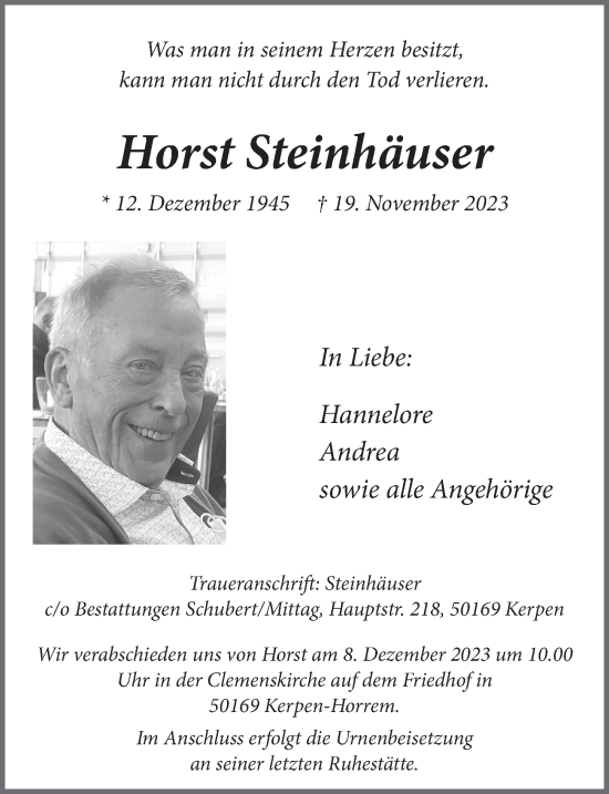 Anzeige von Horst Steinhäuser von  Werbepost 