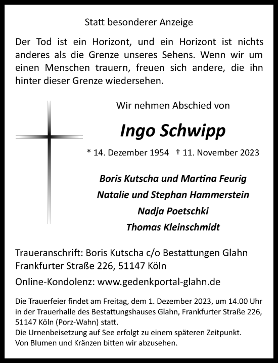 Anzeige von Ingo Schwipp von  EXPRESS - Die Woche 