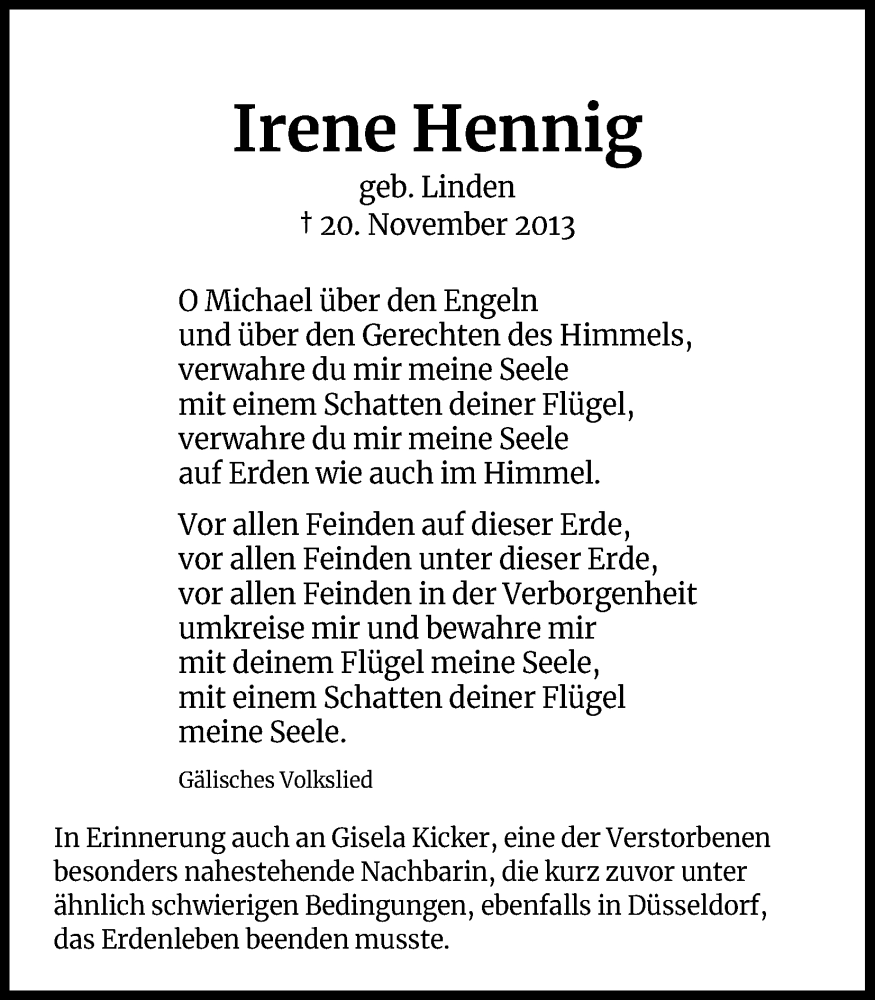  Traueranzeige für Irene Hennig vom 18.07.2023 aus Kölner Stadt-Anzeiger / Kölnische Rundschau / Express