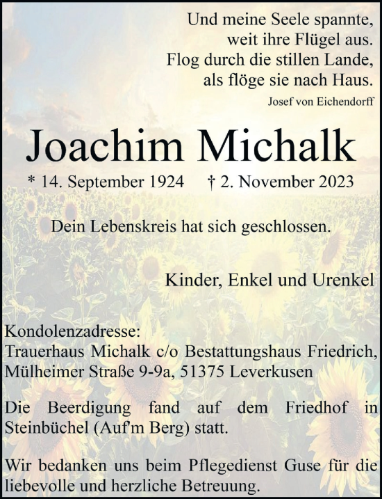 Anzeige von Joachim Michalk von  Lokale Informationen 