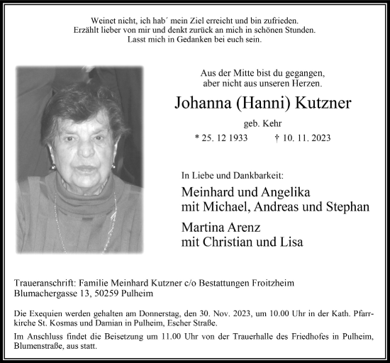 Anzeige von Johanna Kutzner von  Wochenende 
