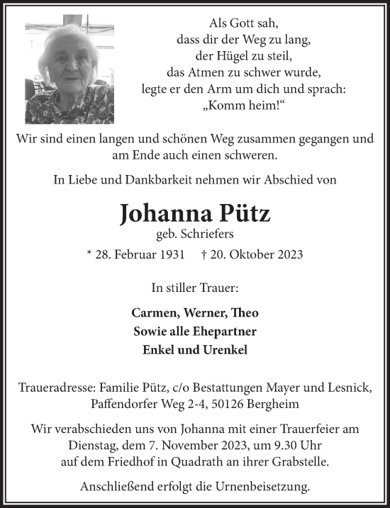 Anzeige von Johanna Pütz von  Werbepost 