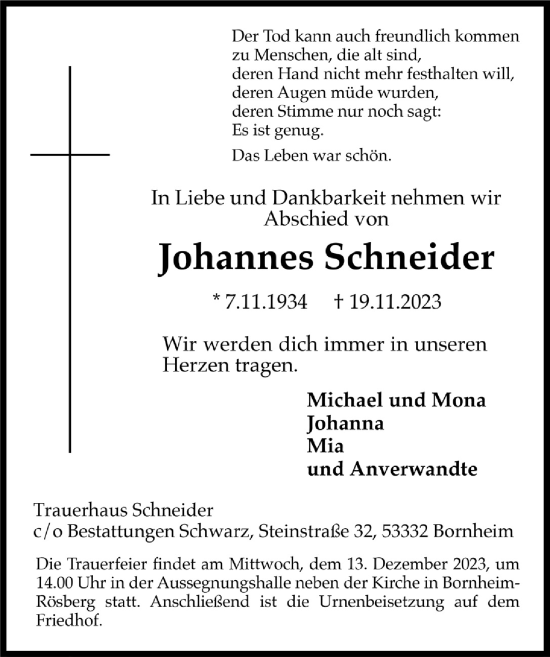 Anzeige von Johannes  Schneider von  Schaufenster/Blickpunkt 