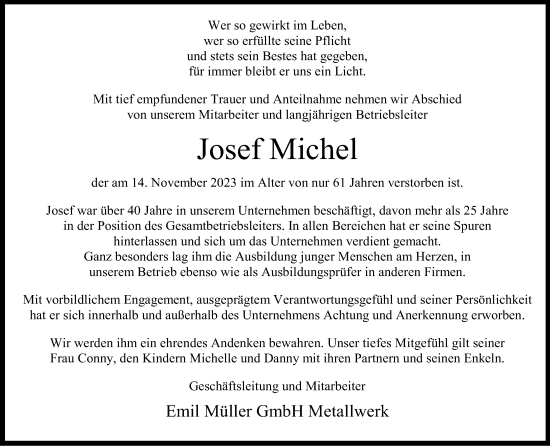 Anzeige von Josef Michel von Kölner Stadt-Anzeiger / Kölnische Rundschau / Express