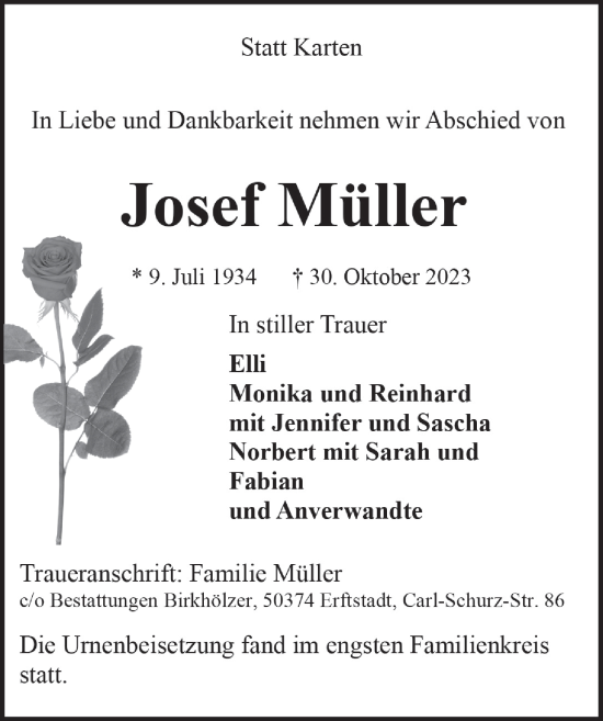 Anzeige von Josef Müller von  Werbepost 