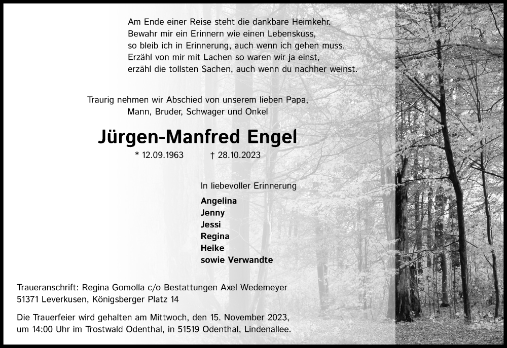  Traueranzeige für Jürgen-Manfred Engel vom 11.11.2023 aus Kölner Stadt-Anzeiger / Kölnische Rundschau / Express