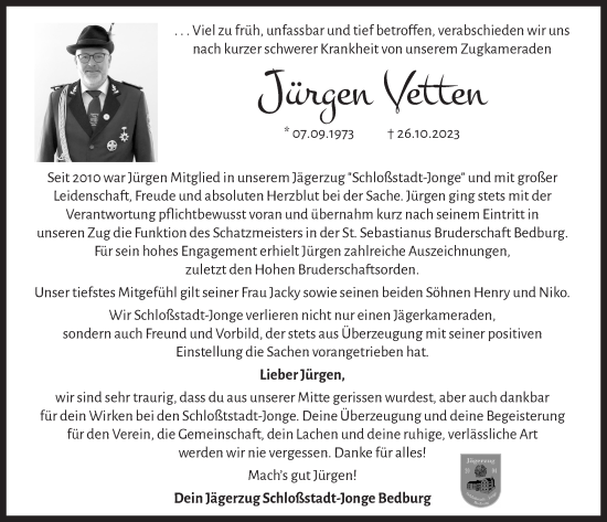 Anzeige von Jürgen Vetten von  Werbepost 