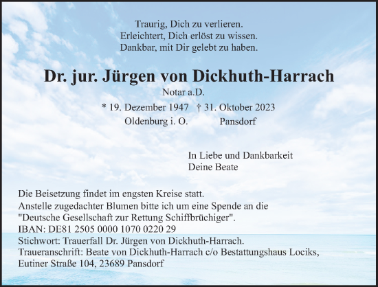 Anzeige von Jürgen von Dickhuth-Harrach von Kölner Stadt-Anzeiger / Kölnische Rundschau / Express
