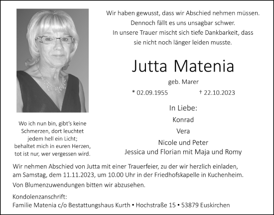 Anzeige von Jutta Matenia von  Blickpunkt Euskirchen 