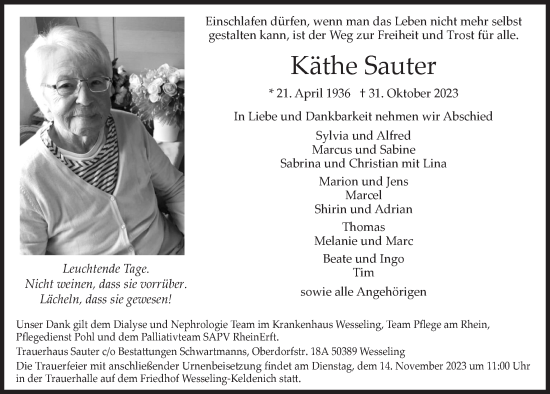 Anzeige von Käthe Sauter von  Schlossbote/Werbekurier 