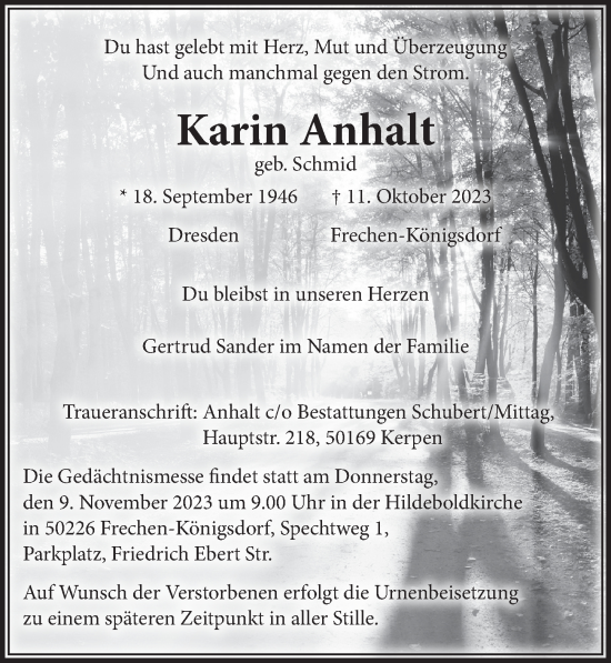 Anzeige von Karin Anhalt von  Wochenende  Anzeigen Echo 