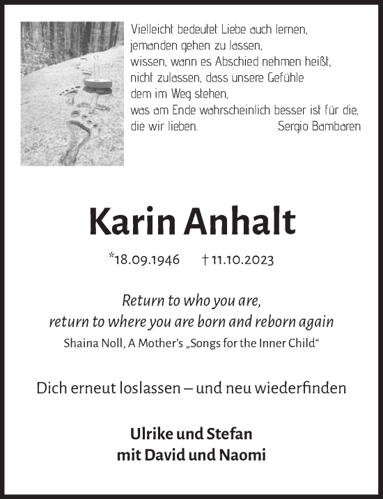 Anzeige von Karin Anhalt von  Anzeigen Echo 