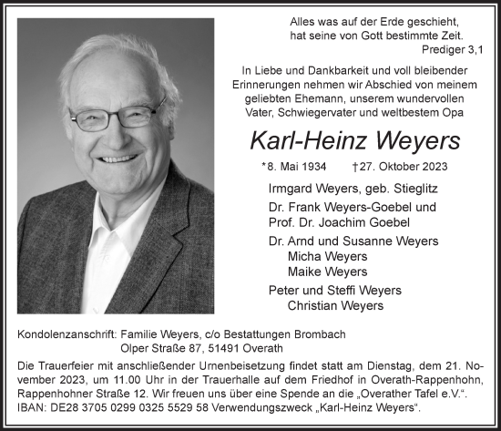 Anzeige von Karl-Heinz Weyers von  Bergisches Handelsblatt 