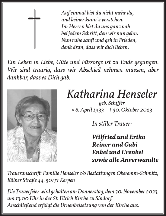 Anzeige von Katharina Henseler von  Werbepost 