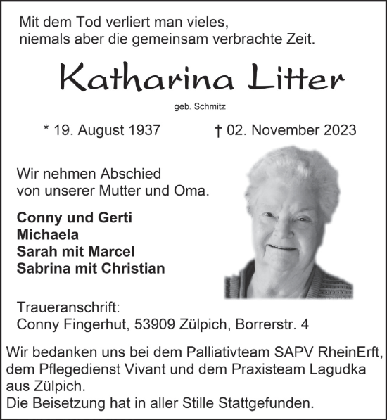 Anzeige von Katharina Litter von  Blickpunkt Euskirchen 