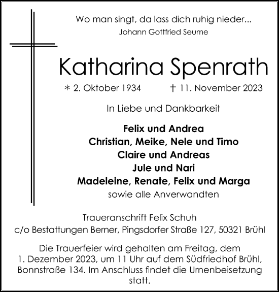 Anzeige von Katharina Spenrath von Kölner Stadt-Anzeiger / Kölnische Rundschau / Express