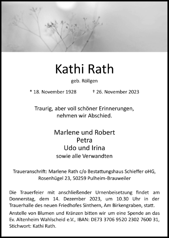 Anzeige von Kathi Rath von  Wochenende 