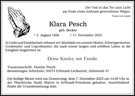 Anzeige von Klara Pesch von  Werbepost 